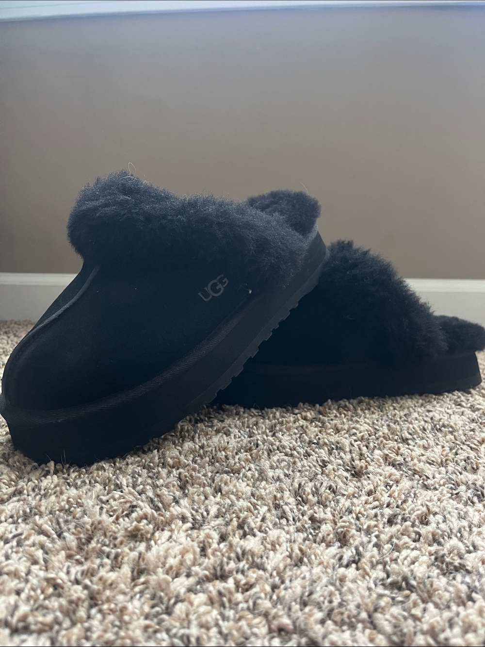 UGG Black Shearling Slide Slippers